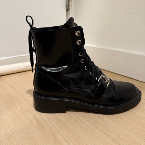 All Saints Glossy Black Combat Boots - 8/38 - Picture 4 of 6